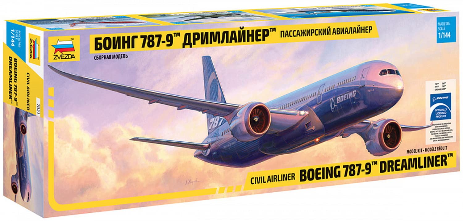 Zvezda 7021 500787021 – 1:144 Boeing 787-9, Stand Model Building, Hobby, Craft, Plastic kit, Unvarnished