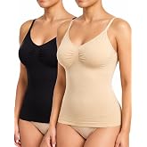 Shapewear Compression Camisoles for Women, Tummy Control Tank Top 2-Pack | Black&amp;Nude, medium compression for a shaping,No rolling or shifting ，Lightweight, breathable for daily wear and layering