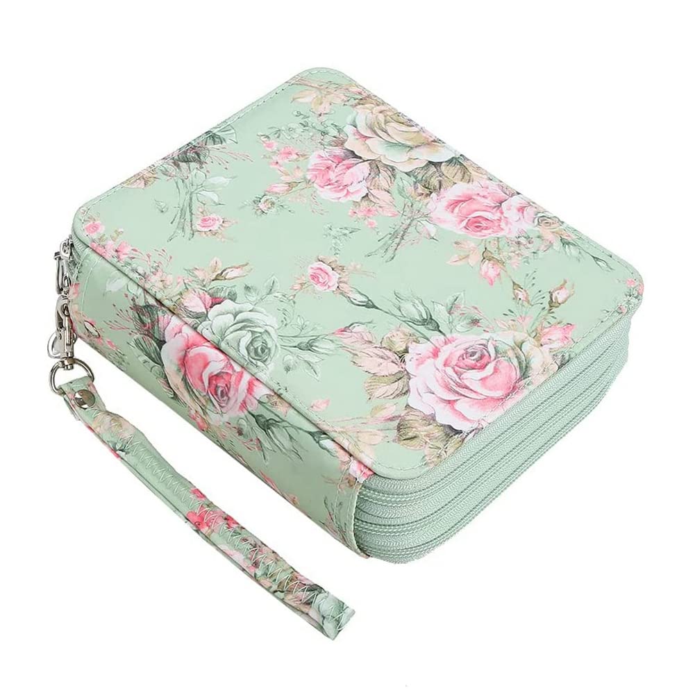 Souhgaue 72 Slots Pencil Holder with Zipper Closure Pencil Case for Watercolor Pens or Markers, Pencil Case Organizer(Green Rose)