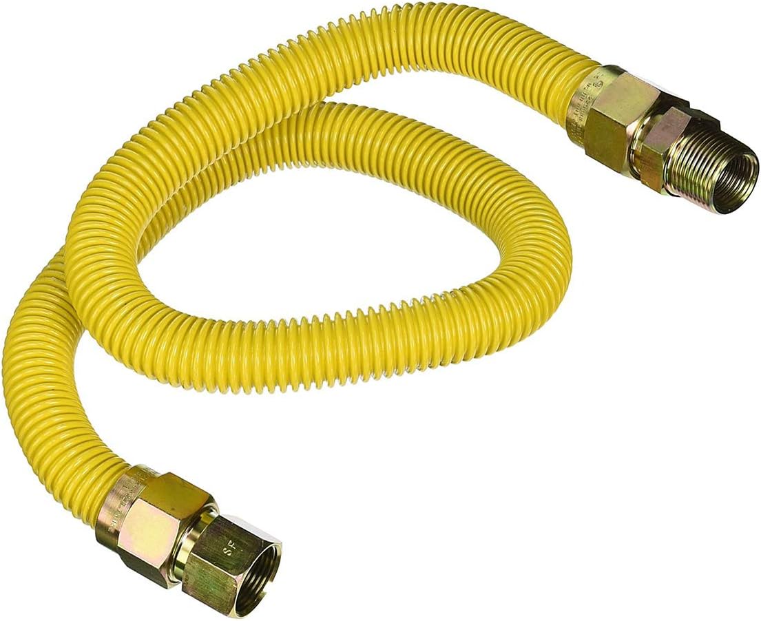 FlextronFTGC-YC34-24P 24" Flexible Yellow Epoxy Coated Gas Line Connector with 1" Outer Diameter and 3/4" FIP x 3/4" MIP Fittings, Stainless Steel