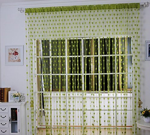 MIHI Window Room Divider Curtain Valance Heart Line Tassel String Door Curtain