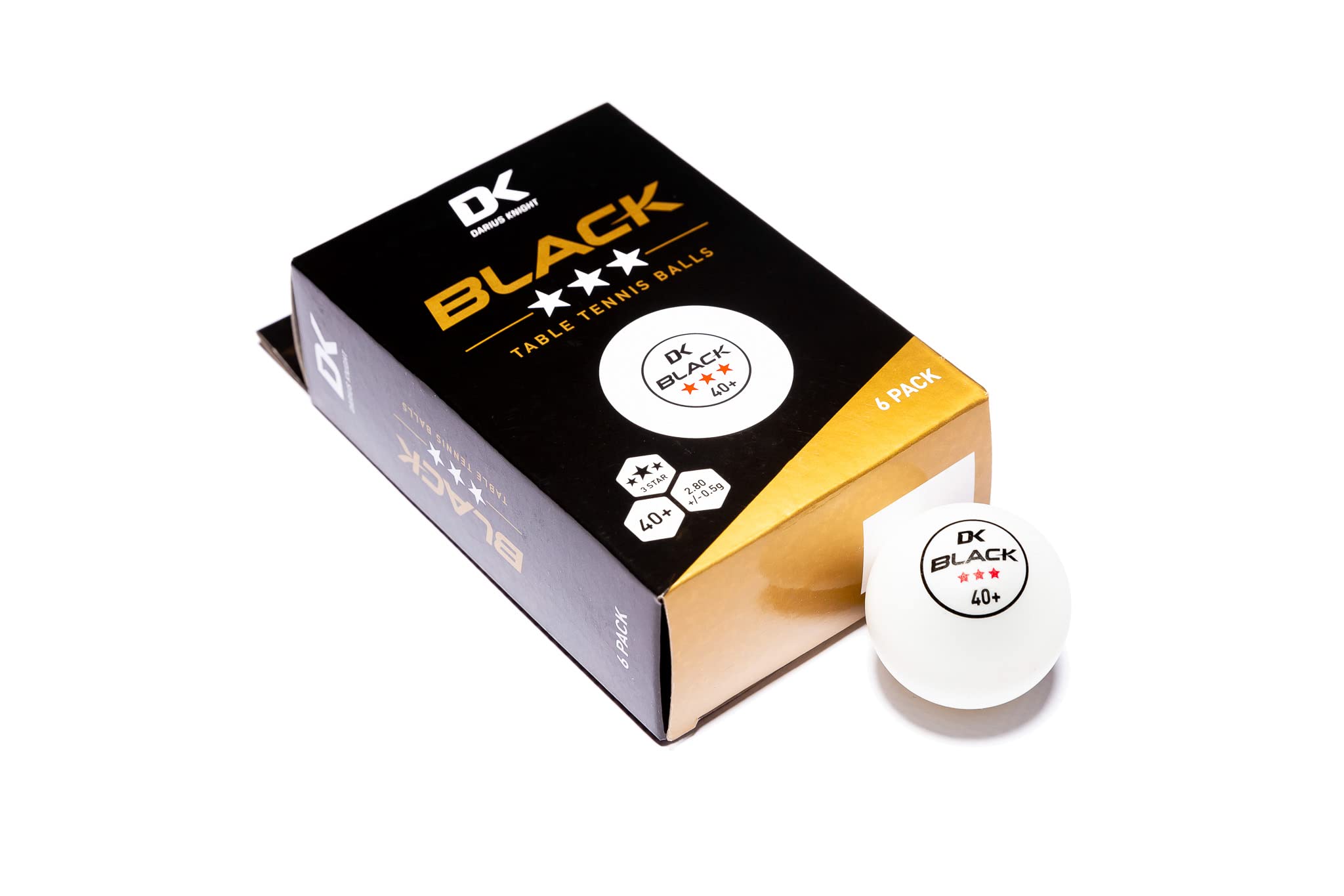 DARIUS KNIGHT DK Black 40+ 3 Star Professional Table Tennis Balls - Pack of 6 - White - ITTF Standards Ping Pong Balls