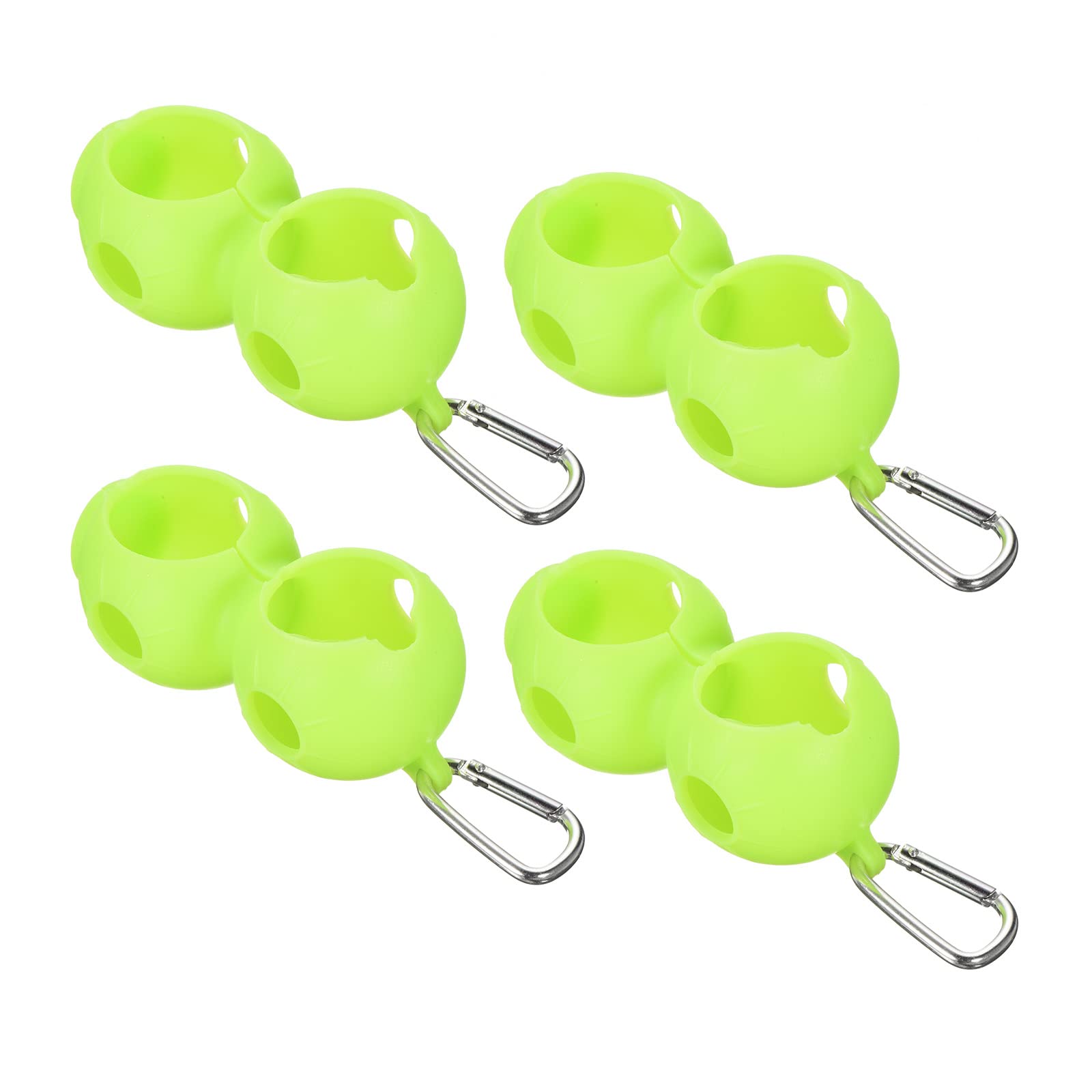 PATIKIL Golf Ball Holder, 4 Pack Silicone 2 Balls Carrier Protective Portable Sleeve with Buckle for Golf Bag Belt, Green