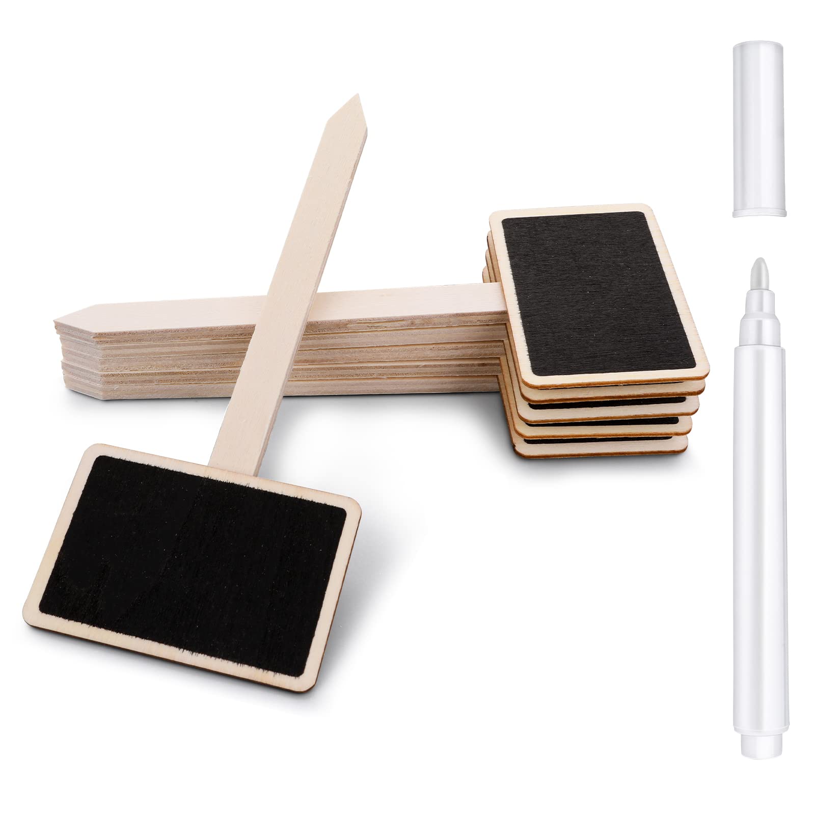 20PCS Wooden Plant Labels T-Type Chalkboard Garden Plants Marker, Garden Plant Tags with Marking Pen for Outdoor Indoor Plants Potted Seed Herbs Flowers Vegetables Labels