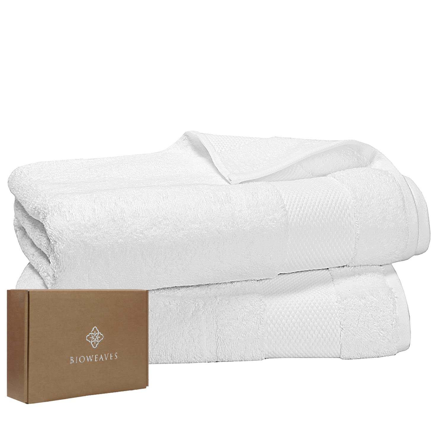 Photo 1 of BIOWEAVES 100% Organic Cotton 700 GSM Plush Bath Towels 30" x 58" GOTS Certified - White, Pack of 2