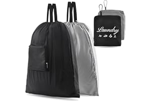 2 Pcs JHX Travel Laundry Bags, Dirty Clothes Organizer【Upgraded】with Handles and Aluminum Carabiner for Travel, Camp, Fitness, and Students (Black&Grey) 24"L x 21"W