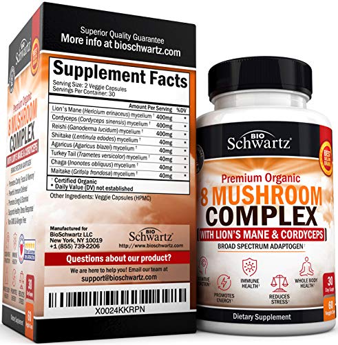 image for BioSchwartz Premium Organic 8 Mushroom Complex Supplement with Lions M