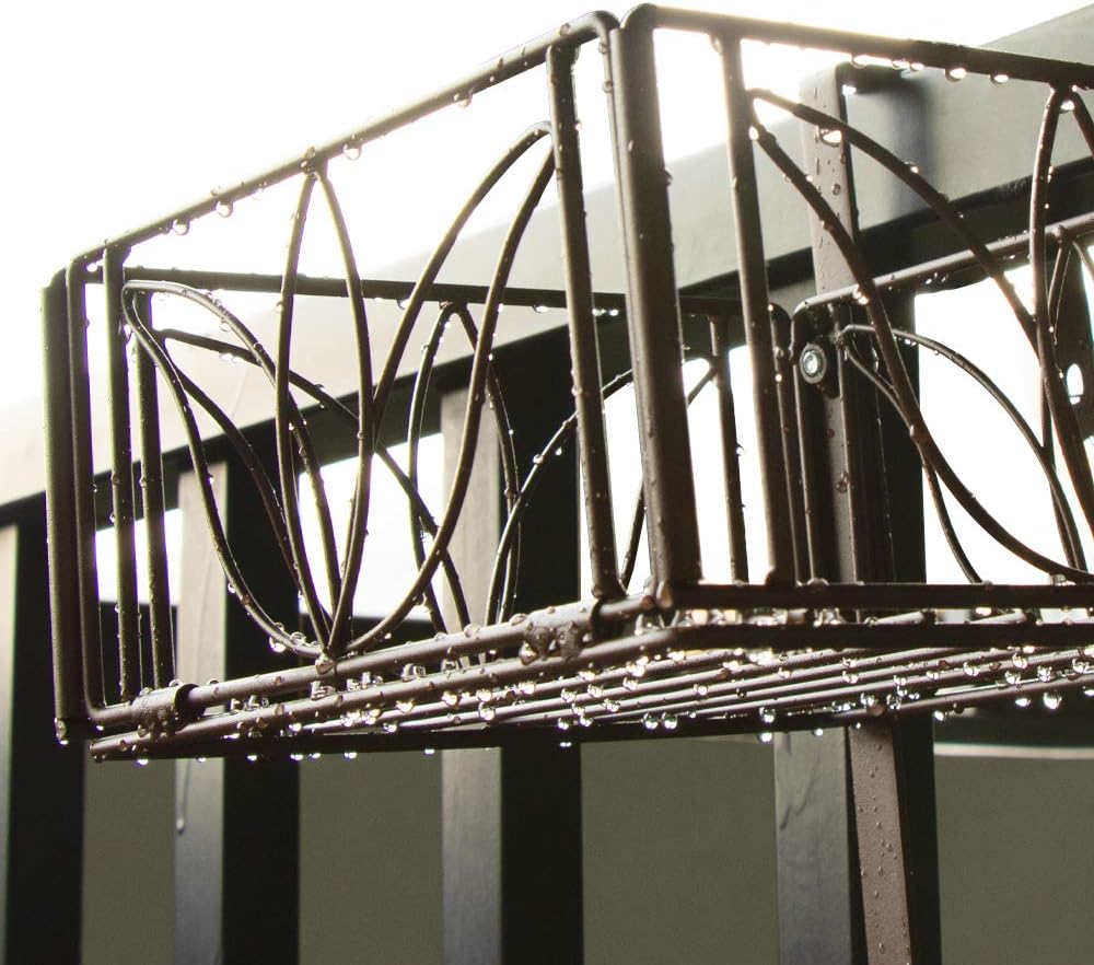 AmnoAmno 2-Tier Balcony Hanging Flower Rack Stand Rail Planters Baskets Pots for Outside, Deck Railing Planters Boxes Outdoor Hanger Stand with Strong Metal Folding Design Easy Installation (Bronze) : Garden & Outdoor