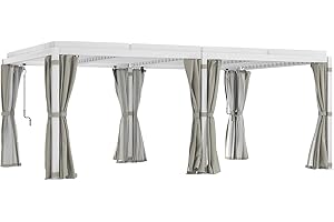 Outsunny 12' x 19' Louvered Pergola Hardtop Gazebo with Adjustable Aluminum Roof and Frame, Outdoor Pergola with Curtains and Netting, for Garden, Lawn, Backyard, and Deck, White
