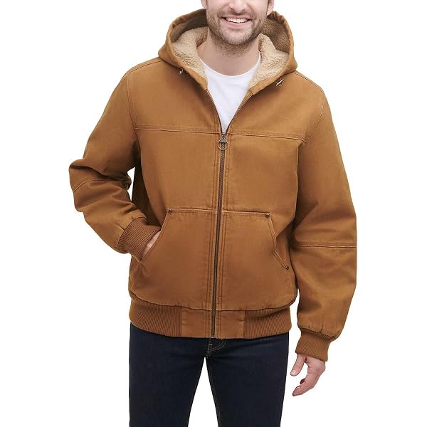 G.H. Bass & Co. Men's Heavy Cotton Canvas Hoody Bomber with Sherpa