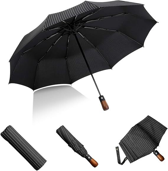Amazon Co Jp Lb 傘 メンズ傘 大きい 折りたたみ傘 自動開閉 紳士傘 コンパクト 軽量 丈夫 高強度10本骨 撥水耐風 梅雨対策 晴雨兼用 男女兼用 直径105cm ブラック 服 ファッション小物