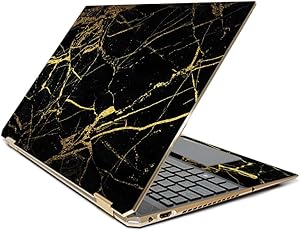 MightySkins Skin Compatible with HP Spectre x360 15.6" Gem-Cut (2019) - Black Gold Marble | Protective, Durable, and Unique Vinyl Decal wrap Cover | Easy to Apply| Made in The USA