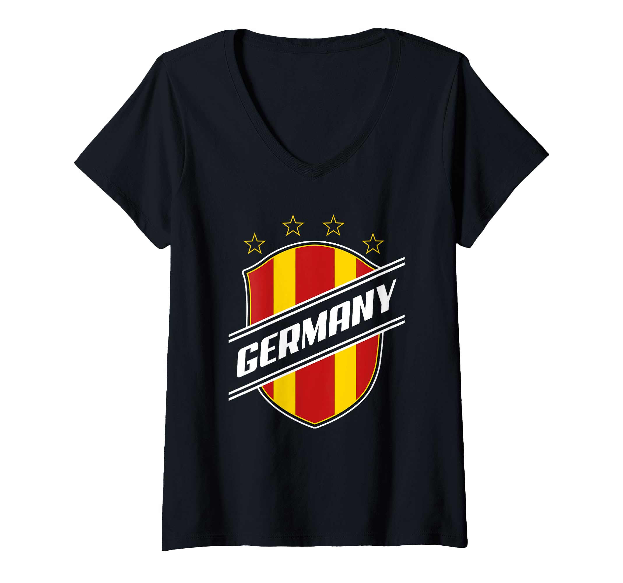 Womens Germany Football Club Text Stripe V-Neck T-Shirt