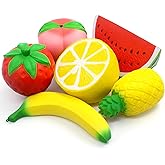 6PCS Jumbo Squishies Slow Rising Strawberry Peach Banana Lemon Watermelon Pineapple Charms Fruit Squishies Cream Scented Stress Relief Kawaii Toys for Kids and Adults