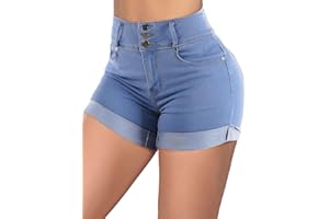 Flamingals Butt Lifting Shorts for Women High Waist Denim Jeans Shorts with Pockets Frayed Raw Ripped