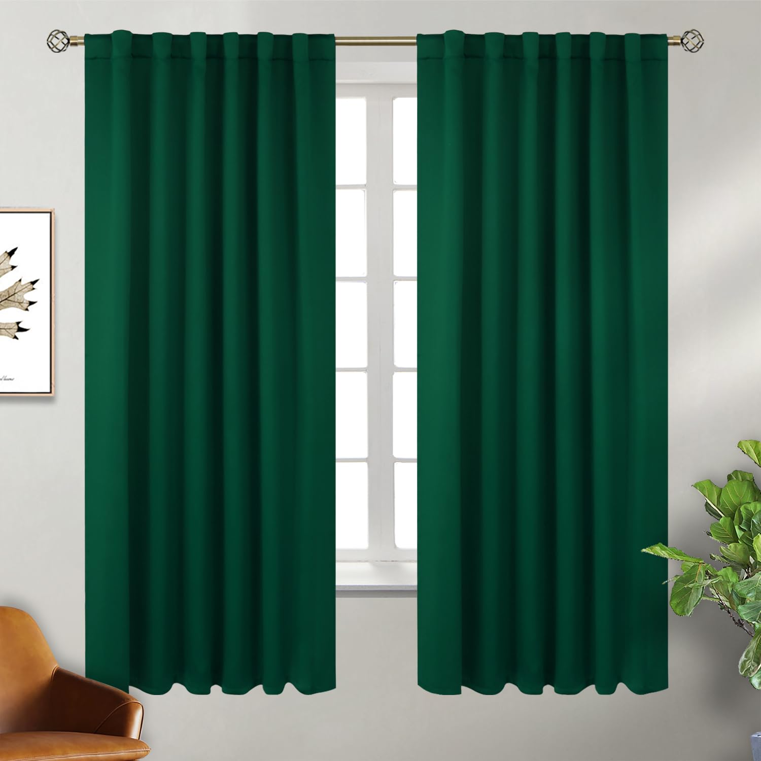 BGment Rod Pocket and Back Tab Blackout Curtains for Bedroom - Thermal Insulated Room Darkening Curtains for Living Room, 2 Window Curtain Panels (52 x 63 Inch, Emerald) Image