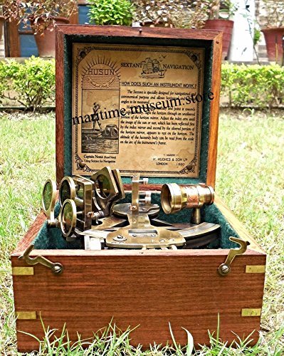 MAH Best Gift - Sextant Navigation - Marine Sextant - Vintage Style Nautical - Brass Nautical Sextant with Wooden Box. C-3134