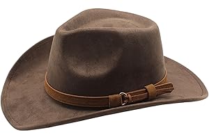 Cowboy Hat,Western Suede Hat,Wide Brim Panama Hat,Brown Cowboy & Cowgirl Hat with Belt Buckle,Suede Fedora Hats for Men & Wom