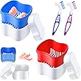 Patelai 2 Denture Cases Denture Bath Cups with 2 Denture Cleaner Brushes Retainer Cleaner Case Dentures Container Travel Retainer Case Braces Pacifier Storage