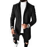Runcati Mens Pea Coat Single Breasted Stand Collar Slim Fit Trench Coat | Casual, Long Sleeve, Hidden Diagonal Placket, Mid Long, Warm, Winter Overcoat