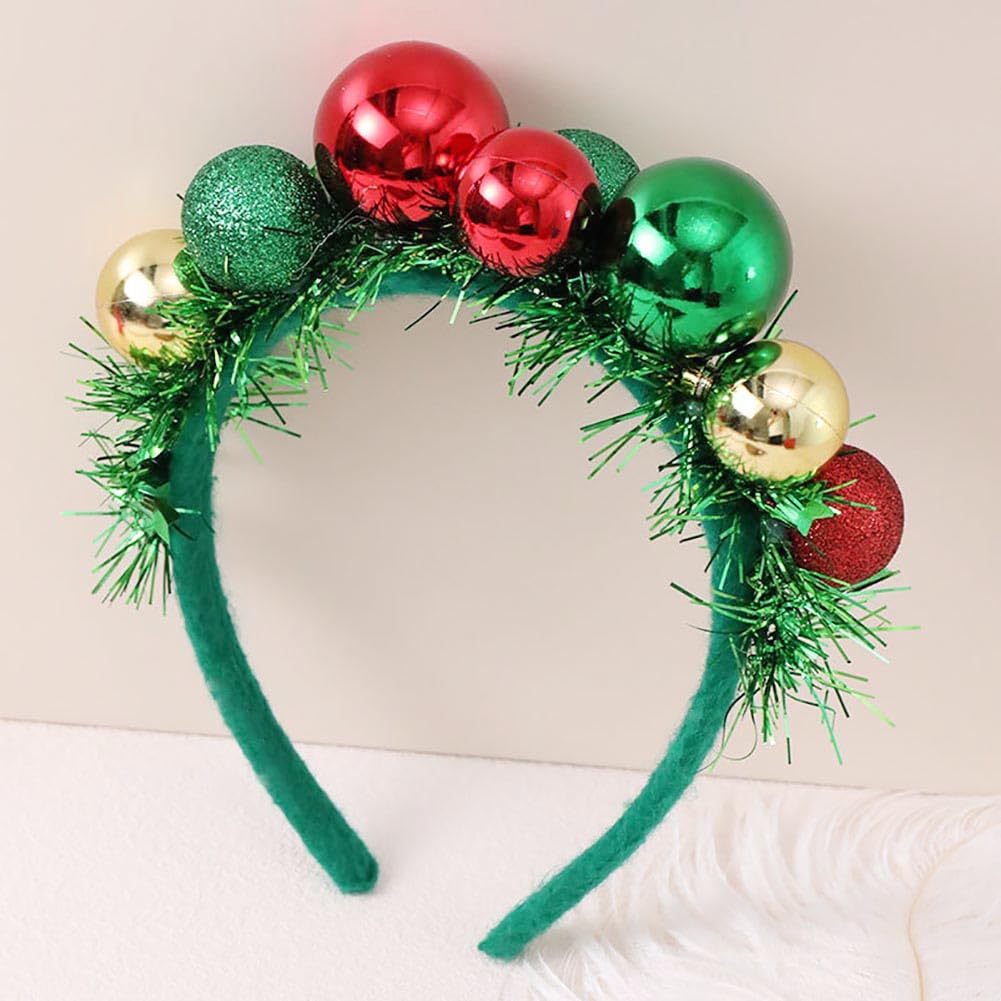Clataly Christmas Headbands Green Ribbon and Ornamental Balls Hair Bands Christmas Tree Headband Xmas Hair Accessories for Party and Cosplay (A)