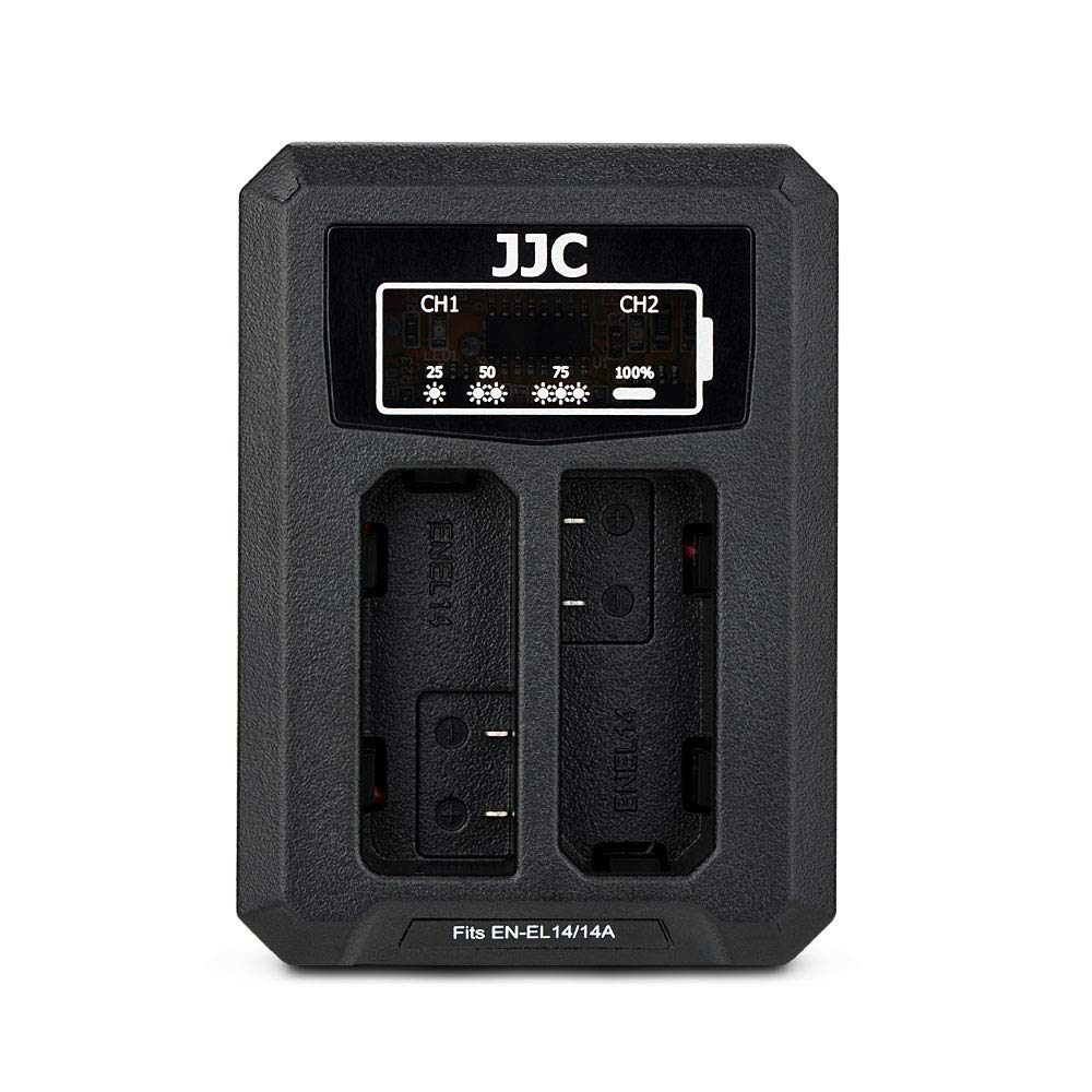 JJC EN-EL14 EN-EL14a USB Dual Battery Charger Replaces Nikon MH-24 for Df D3100 D3200 D3300 D3400 D3500 D5100 D5200 D5300 D5500 D5600 P7000 P7100 P7200 P7700 P7800 Camera