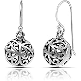 AeraVida .925 Sterling Silver Stylish 3D Filigree Round Ball Earrings | Boho-inspired Dangle Earrings for Women | Jewelry Gift
