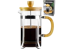 PARACITY French Press Coffee Maker, Mini Coffee Press with Bamboo Handle, French Press of 18/8 Stainless Steel Filter and Heat Resistant Glass, 12OZ Portable Coffee Maker for Travel& Home