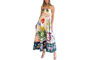 FARETUMIYA Women Cute Print Maxi Cami Dress Loose Sleeveless Spaghetti Strap Boho Dress Flowy Graffiti Long Aline Sun Dress