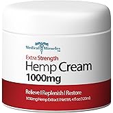 Medical Miracles Hemp Relief Cream - Ideal for Hips, Joints, Neck, Back, Elbows, Fingers, Hands, and Knees Proudly Made in USA (1000mg) Now New 4OZ Size