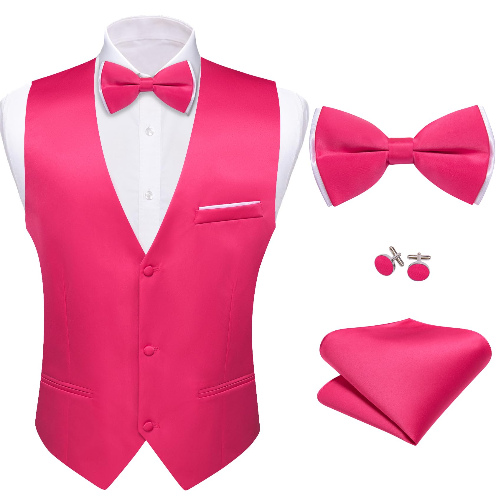 Barry.Wang Mens Hot Pink Formal Suit Vest V-neck