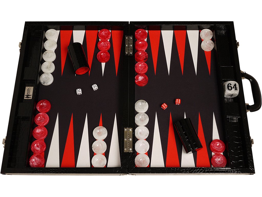 Wycliffe Brothers 21" Tournament Backgammon Set - Black Croco Board with Black Field - Gen III