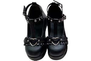 Ulalaza Womens Platform Mary Janes Shoes Sweet Toe Ankle Lolita Gothic Platform Dress Pumps Shoes Chunky Platform Shoes Paten