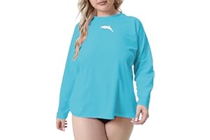 Halcurt Women's Plus Size Long Sleeve Rash Guard Shirts Swim Top UPF50+ Sun Protection Loose Fit Quick Dry Swimsuit