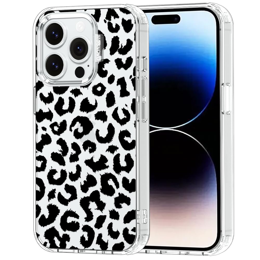 MOSNOVO Case for iPhone 14 Pro, [Buffertech 6.6ft Military-Grade Drop Protection] [Anti Peel Off Tech] Clear TPU Bumper Phone Case Cover Design - Black Leopard Print — image 1
