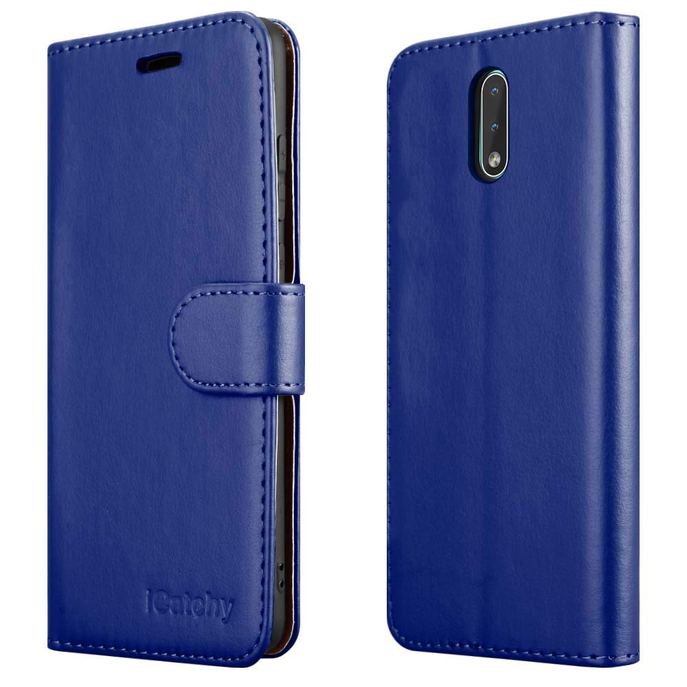 iCatchy For Nokia 2.3 Case Leather Wallet Book Flip Folio Stand View Cover compatible for Nokia 2.3 Phone Case (Blue)