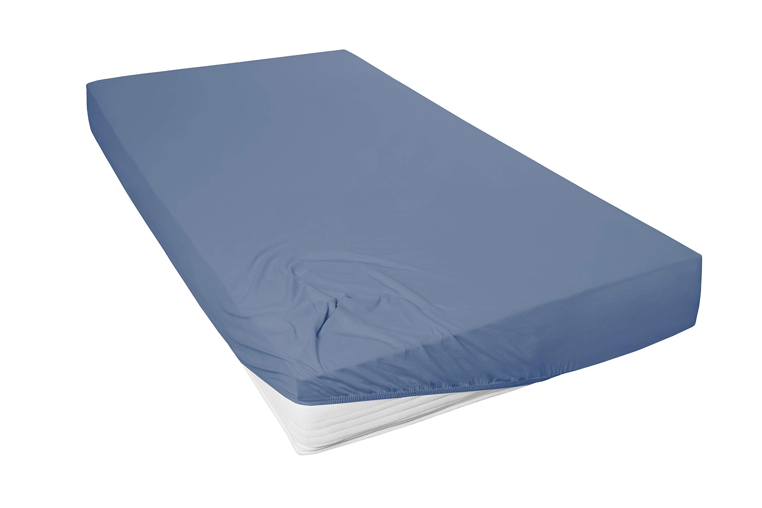 Beddress - Mako Fine Jersey Fitted Sheet, Blue, 180-200 x 200 cm, 100% Combed Cotton, OekoTex