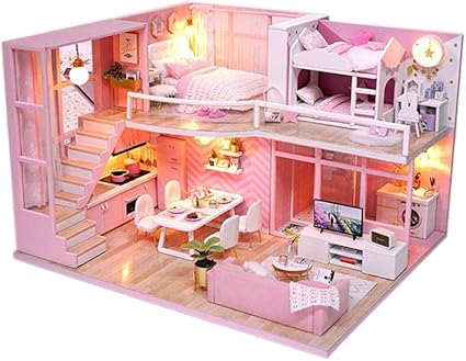 VIPECO Durable DIY Doll House Wooden Dollhouse Furniture Kit Toys (Without Dust Cover) Material: Wood, Cloth, Metal