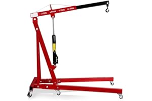 HONNECL Engine Hoist 2 Ton 4409 lb Heavy Duty Folding Cherry Picker Engine Lift Hydraulic Tilting Engine Shop Crane with 6 Iron Caster Wheels Telescopic Boom Hitch (Red)