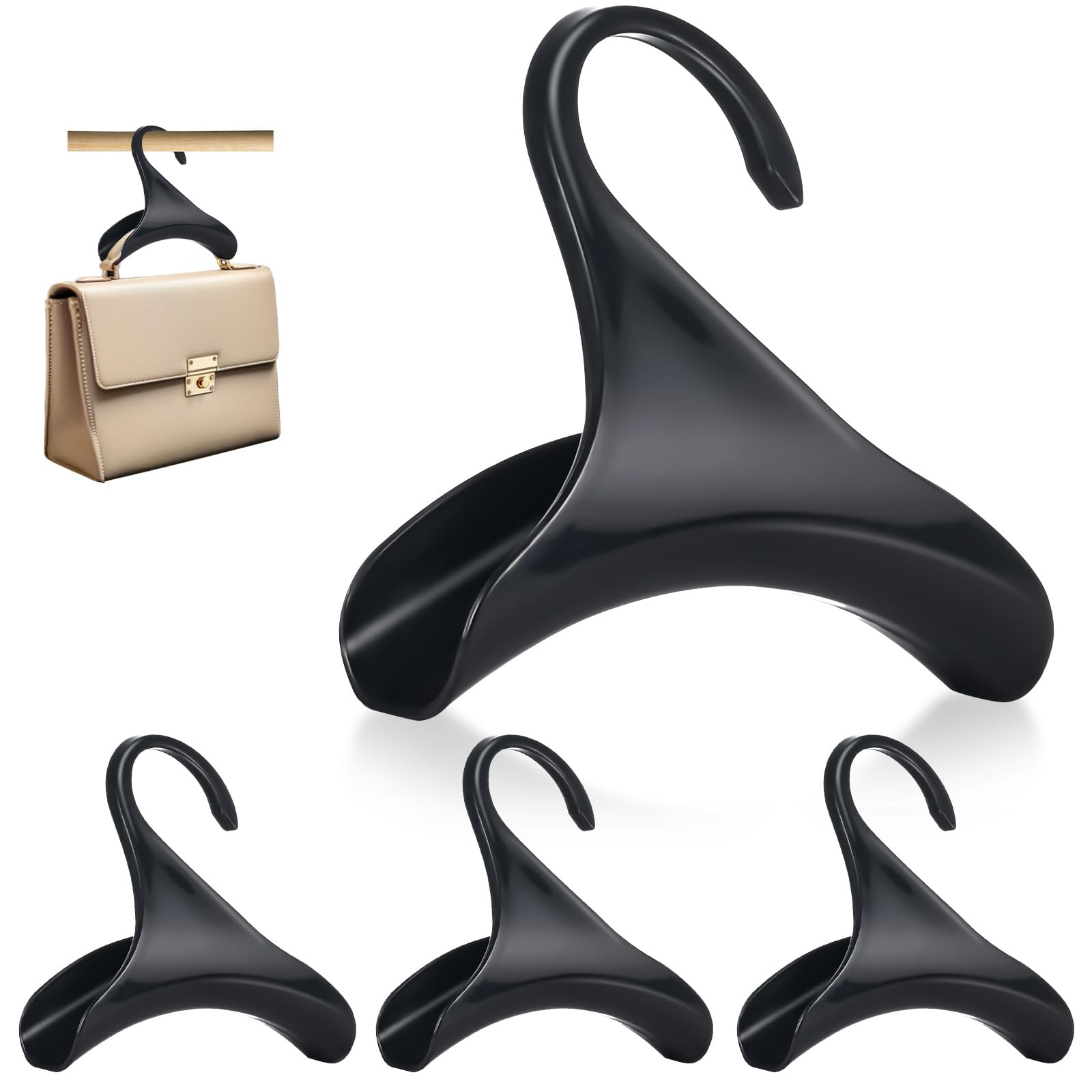 Photo 1 of Hiitytin Bag Hanger, 4 Pcs Black Purse Hangers for Closet, Handbag Hangers for Closet, Handbag Organizer Hooks, Bag Organizer Hanging Hooks for Backpacks Satchels Tote Bag Home Storage