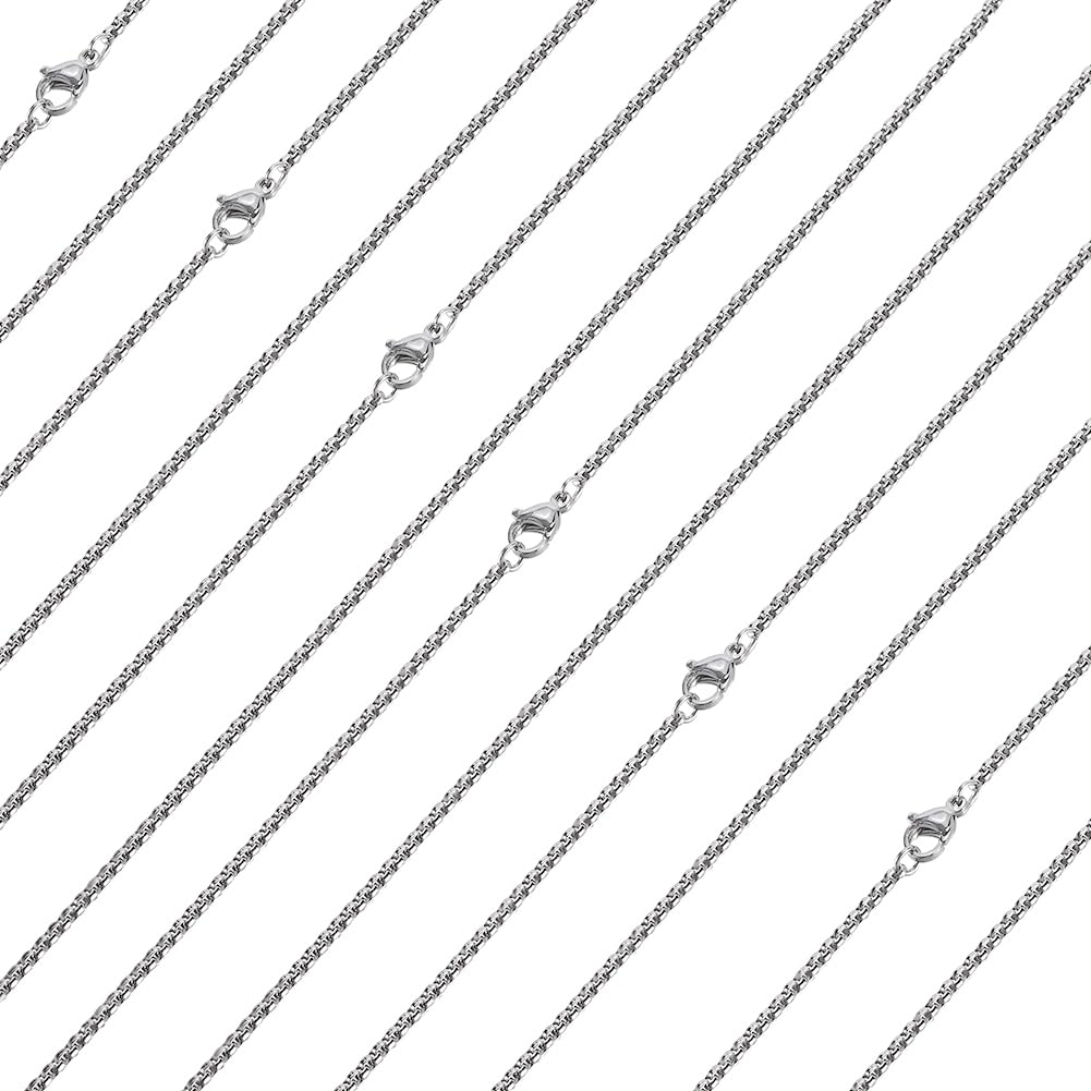 Beebeecraft 10Pcs Rolo Cable Necklace Chain 304 Stainless Steel 50CM Silver Thin Square Chain with Lobster Claw Clasps for Women & Men with Jewellery Gift Box