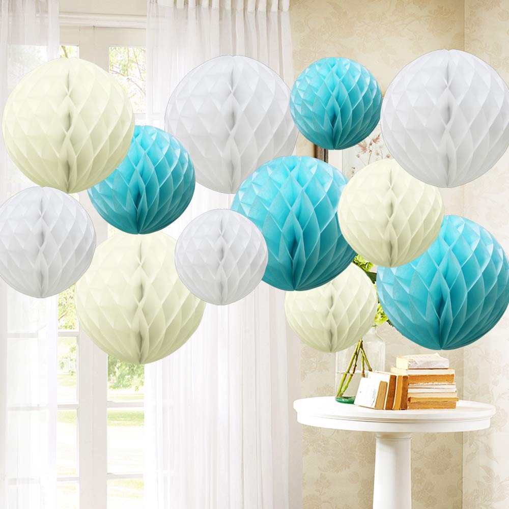 Time to Sparkle 12 Pack Tissue Paper Honeycomb Balls, Poms Birthday Baby Shower Wedding Decorations (Baby Blue)