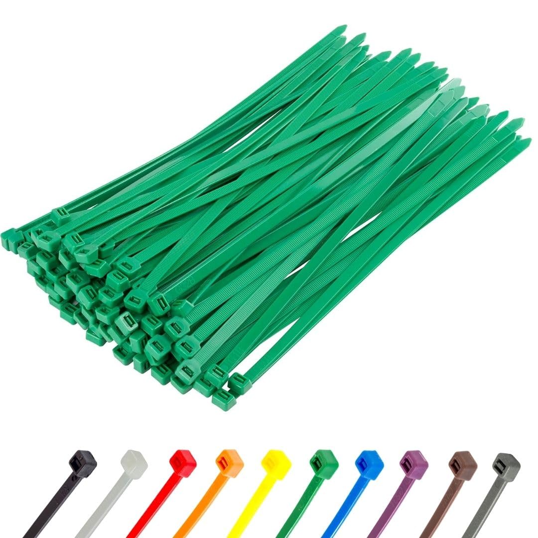 Gocableties Heavy Duty Long Green Cable Ties, 370mm x 7.6mm, Pack of 100, Premium Nylon Zip Ties, Plastic Tie Wraps, Secure Self-Locking Mechanism, for Home, Garden, Office and DIY
