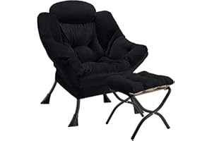 Congermom Lazy Chair with Folding Ottoman Modern Large Accent Chair,Contemporary Lounge Leisure Sofa Chair with Armrests Upholstered Sofa Armchair Reading Chair for Bedroom,Dorm & Office(Black-f)