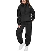 Arshiner Girls 2 Piece Outfits Tracksuit Drop Shoulder Hoodie Half Zip Sweatshirt and Sweatpants Joggers Set with Pockets