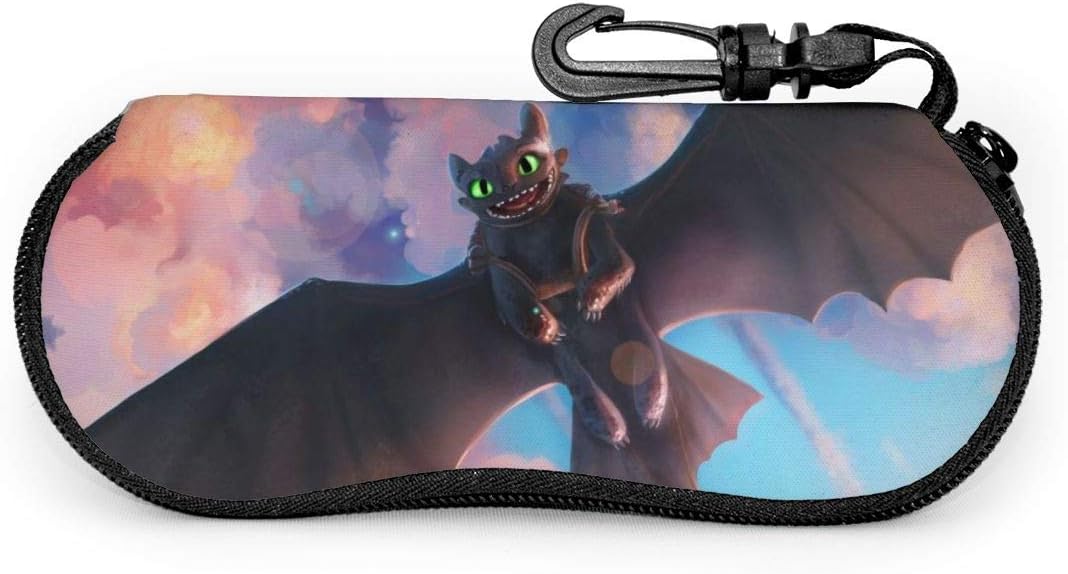Fury Toothless How To Train Your Dragon 3 Eyeglasses Case, Sunglasses Soft Case, Ultra Light Neoprene Zipper Eyeglass Case With Belt Clip.