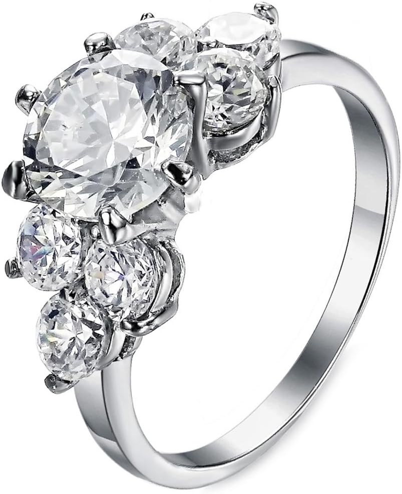 BOHG Jewelry Womens 3 Stone Cubic Zirconia Cz Flower Love Eternity Bridal Ring Engagement Wedding Band