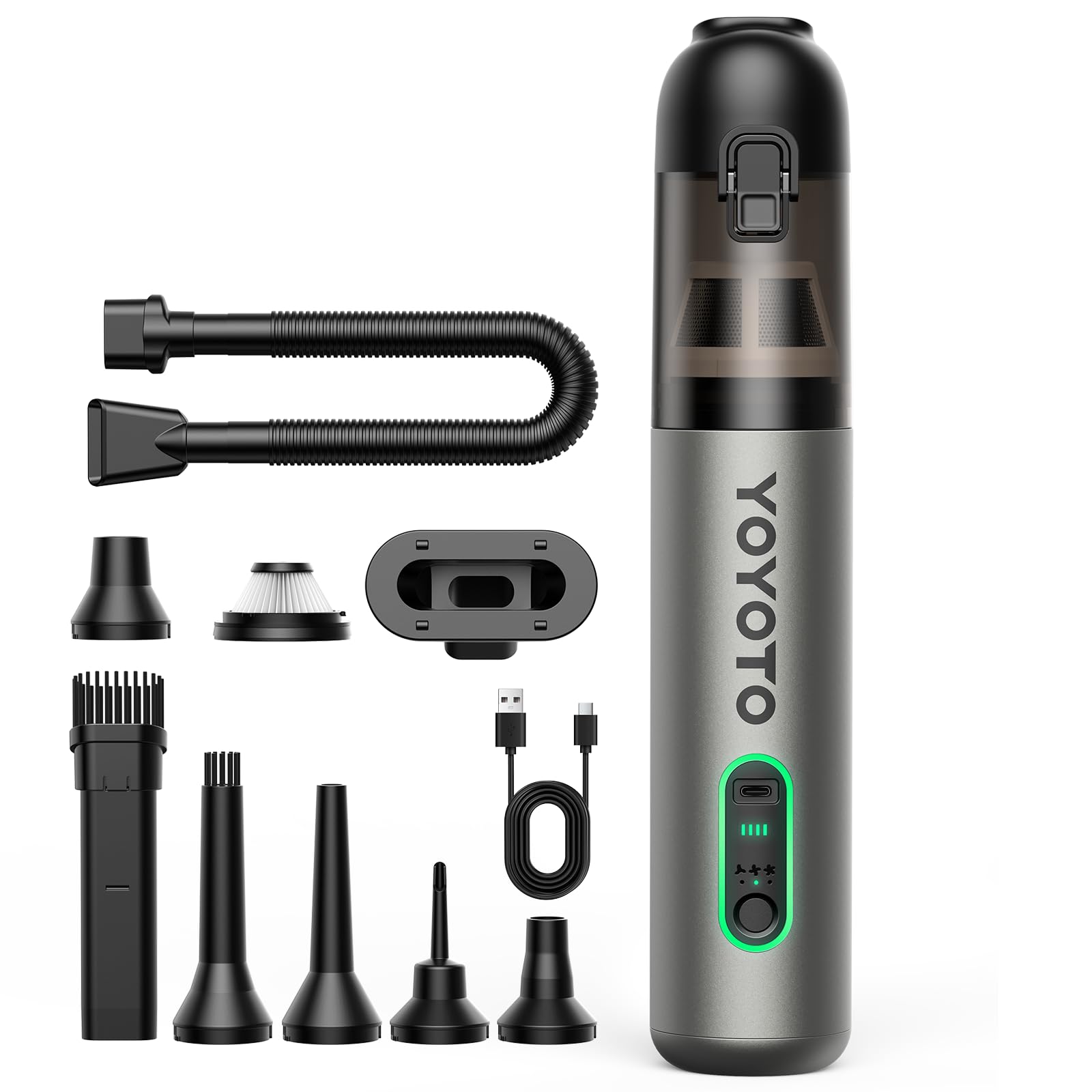 Photo 1 of yoyoto Car Vacuum, Handheld Vacuum Cordless with 21000Pa Powerful Suction & 3 Modes, 4-in-1 Portable Hand Held Mini Vacuum Cleaner Rechargeable, Ultra Light for Car Home Office (Silver)