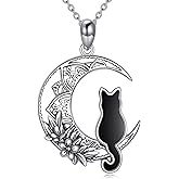 ZPMMPZ Cat Necklace Sterling Silver Black Kitten Pendant Onyx Jewelry Birthday Gifts for Women Men