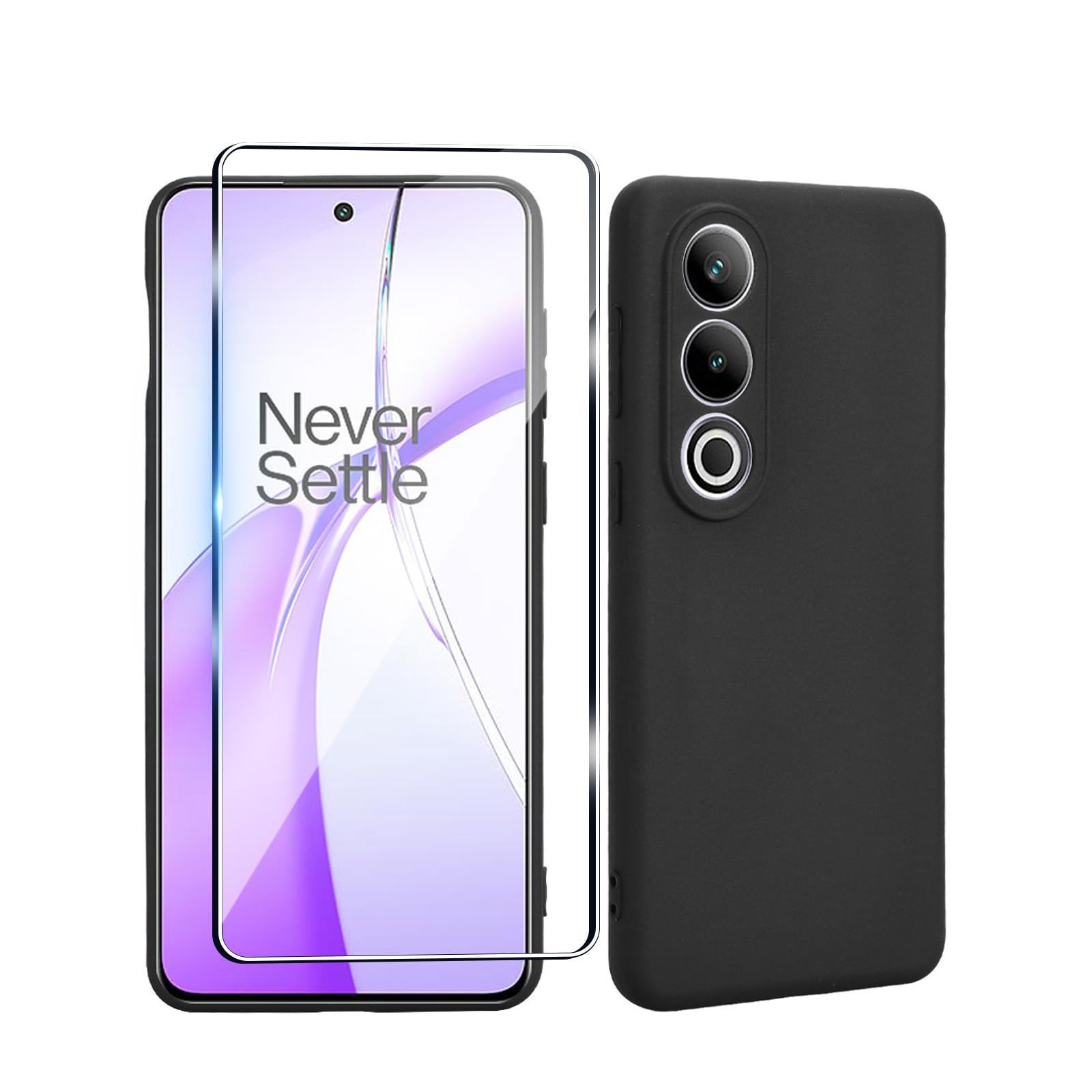 Bihizei Silicone Case Compatible with Oneplus Nord 4 5G, with 1 Piece for Tempered Glass Screen Protector, 9H Screen Protector, Anti-Scratch, Ultra Thin Soft TPU Silicone Protective Case - Black